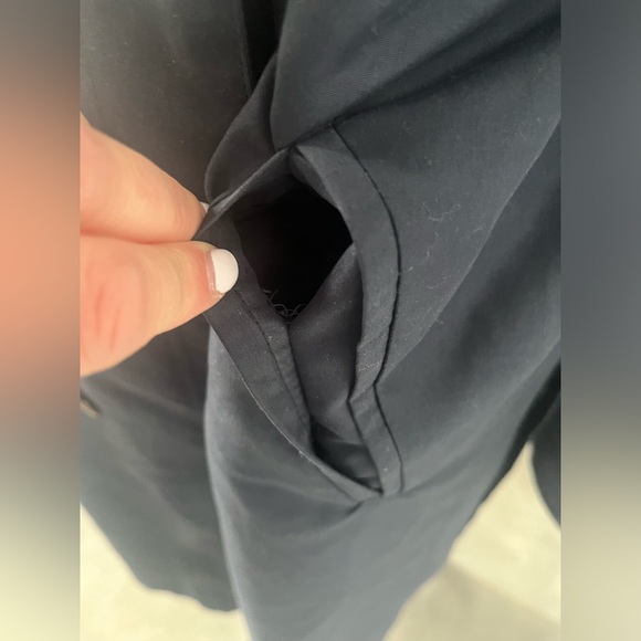 Vintage navy long trench coat with brown buttons size 10 - Picture 8 of 10